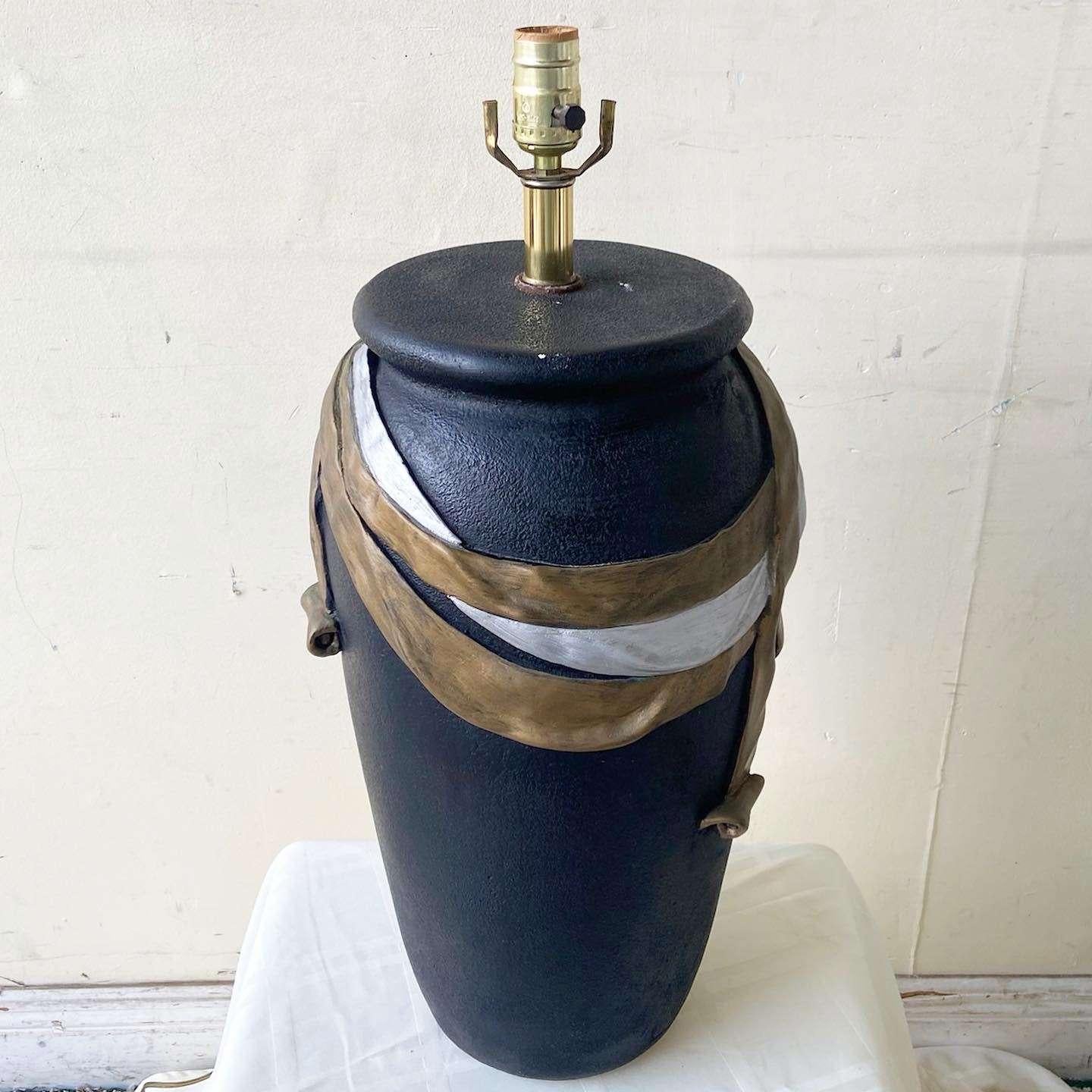 Post-Modern Postmodern Black With Gold and Silver Ribbon Table Lamp by Lee Reynolds For Sale
