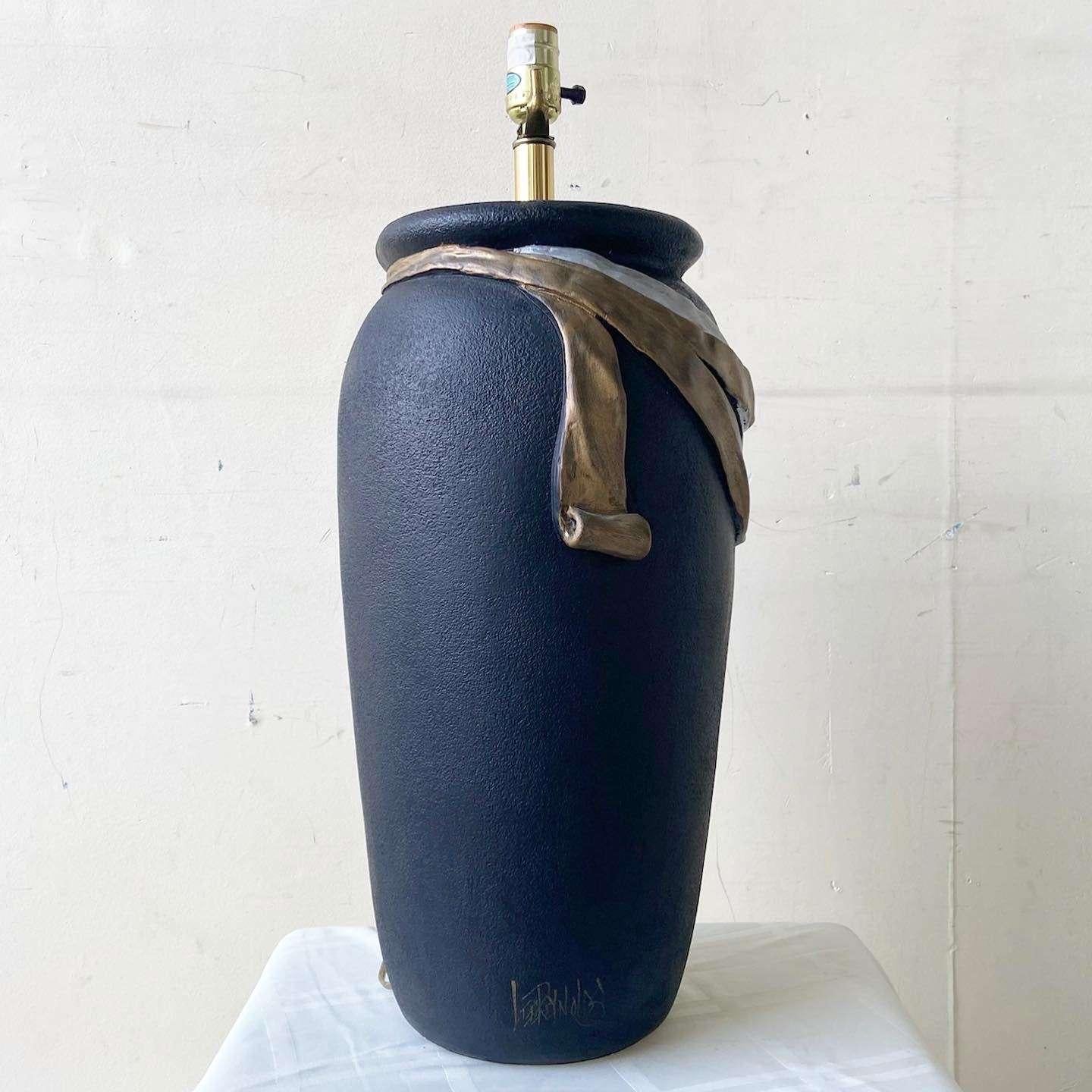 Postmodern Black With Gold and Silver Ribbon Table Lamp by Lee Reynolds In Good Condition For Sale In Delray Beach, FL