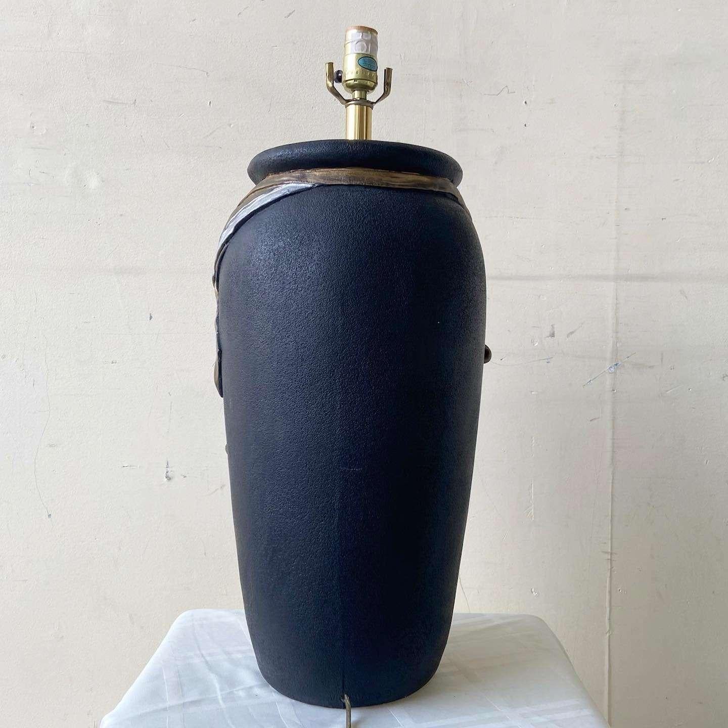 Ceramic Postmodern Black With Gold and Silver Ribbon Table Lamp by Lee Reynolds For Sale