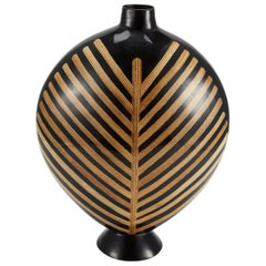 Postmodern Black with Honeycomb Cane Leaf Inlay "Celina" Vase, 1990s