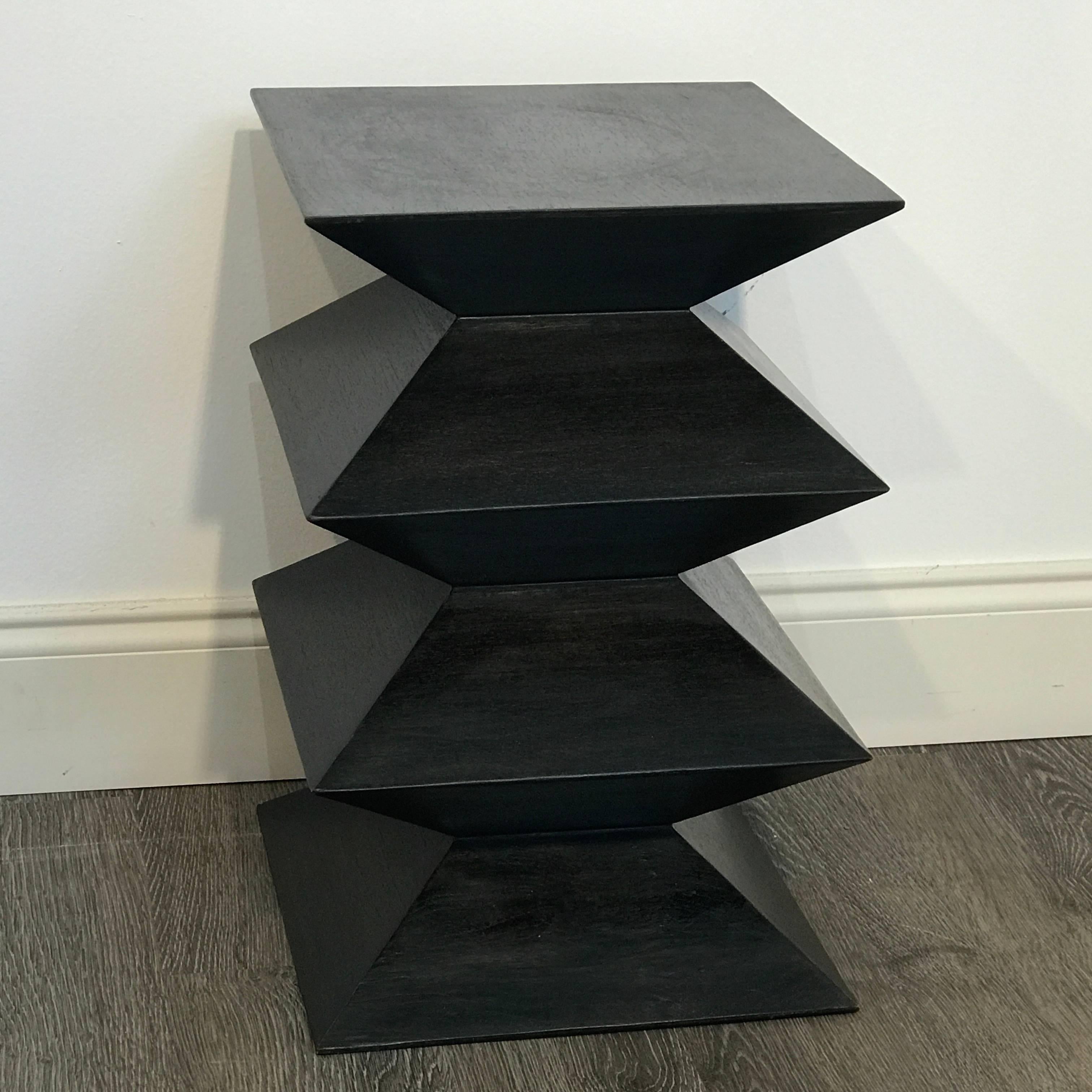 European Postmodern Blackened Zig Zag Side Table or Pedestal