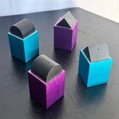 Postmodern Blue and Purple Salt and Pepper Shakers by David Tisdale, 1988
