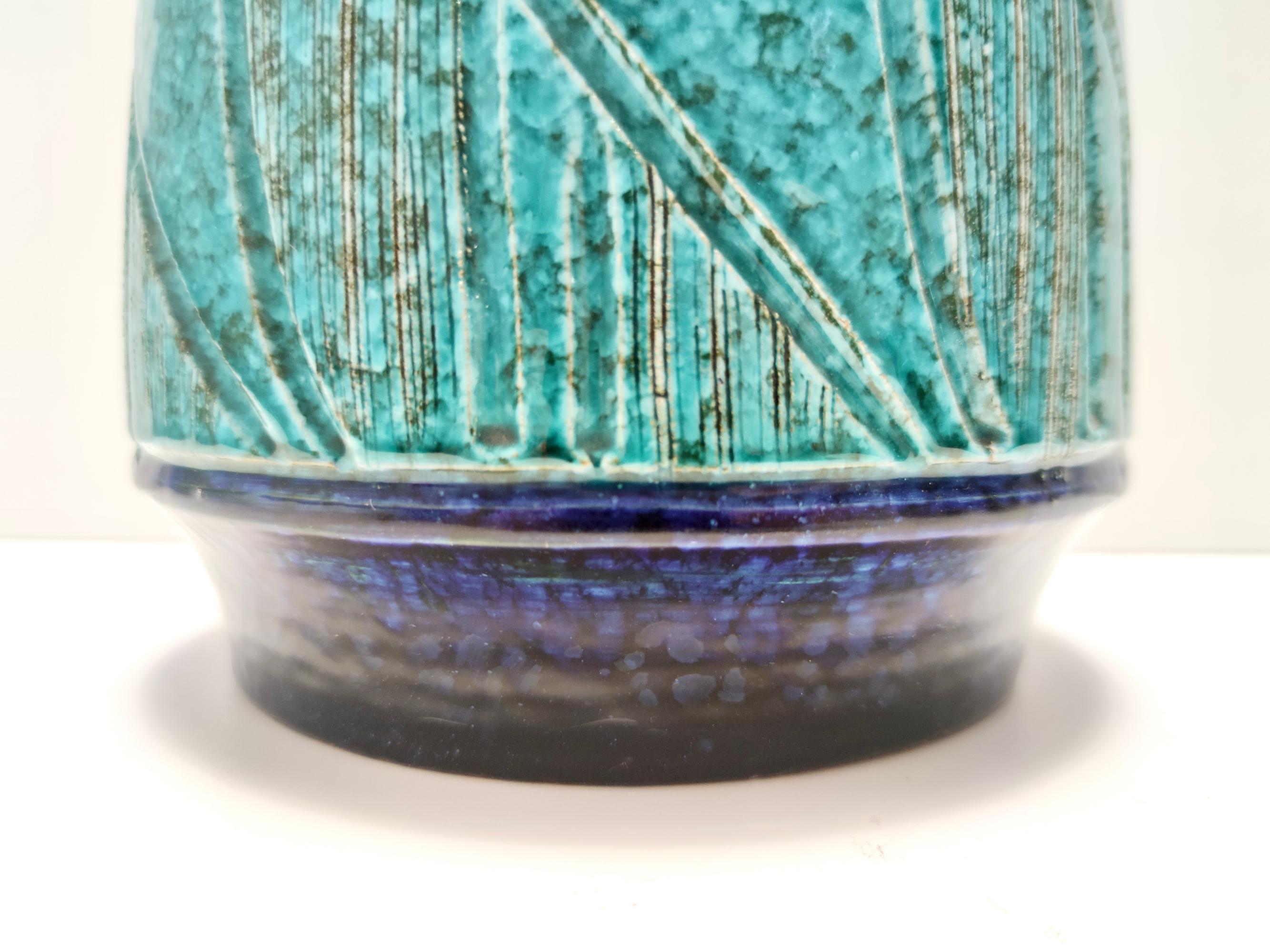 Postmoderne blaue und blaue Keramikvase im Stil von Bitossi im Angebot 4