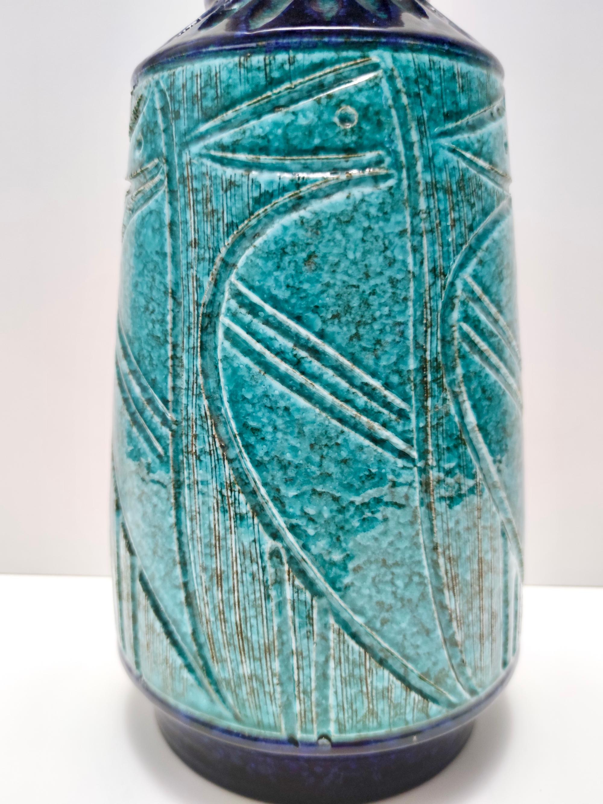 Vase postmoderne en céramique bleue et sarcelle dans le style de Bitossi en vente 4