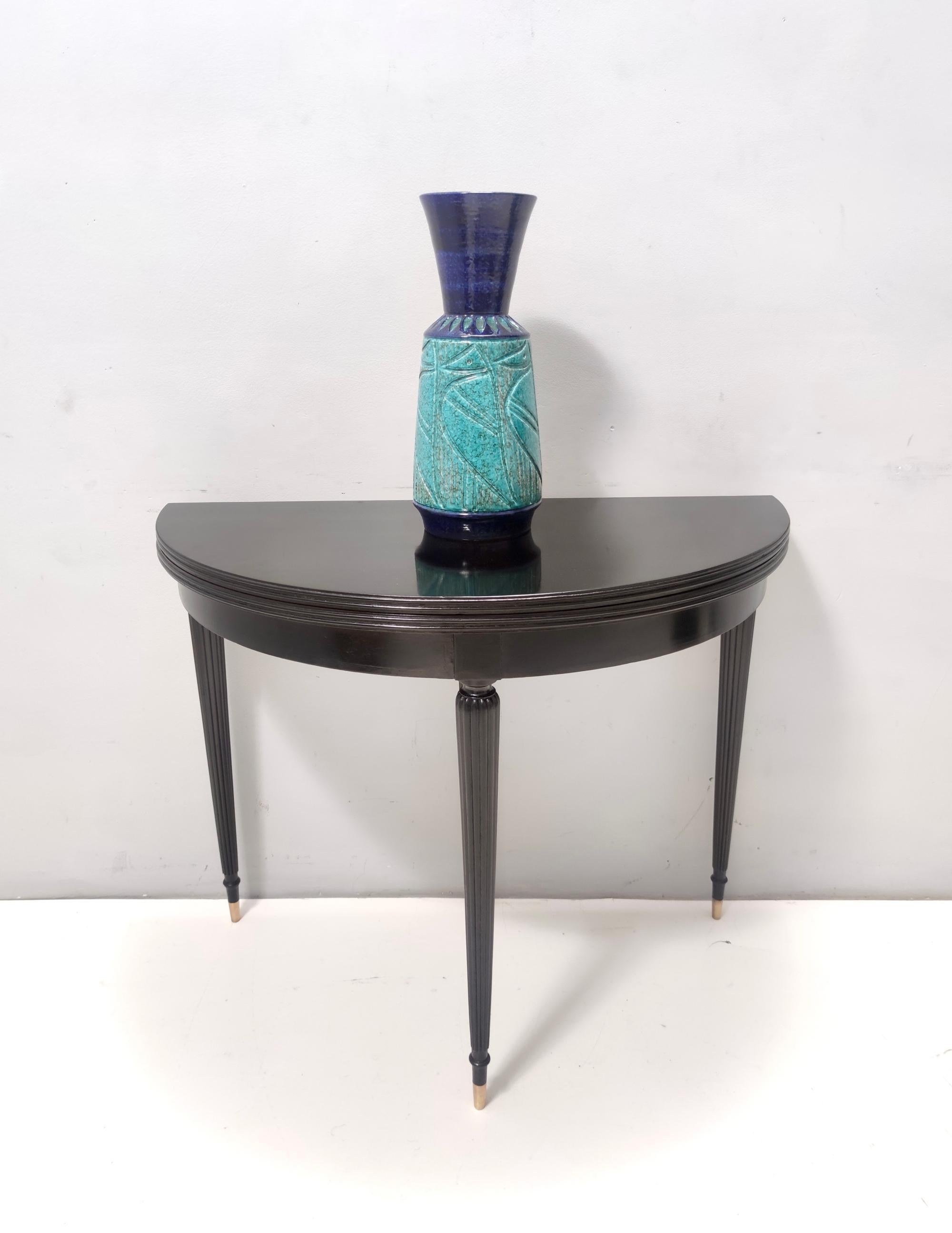 Postmoderne Vase postmoderne en céramique bleue et sarcelle dans le style de Bitossi en vente