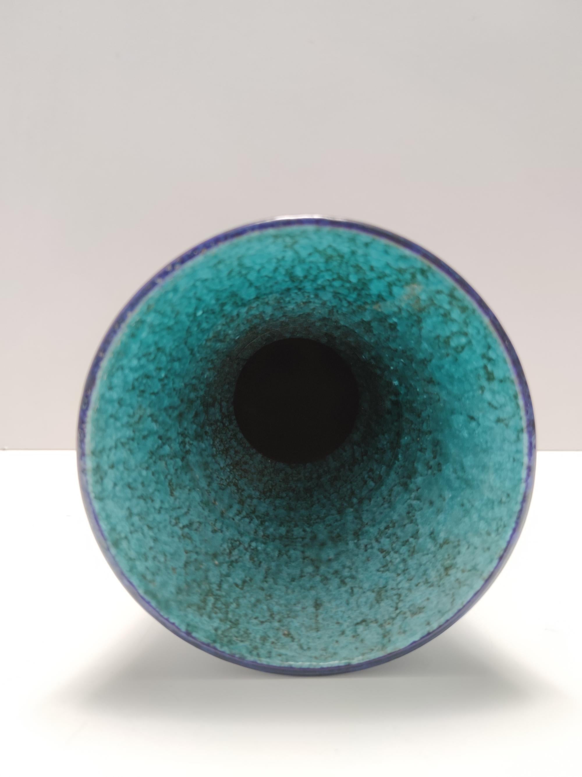 Céramique Vase postmoderne en céramique bleue et sarcelle dans le style de Bitossi en vente