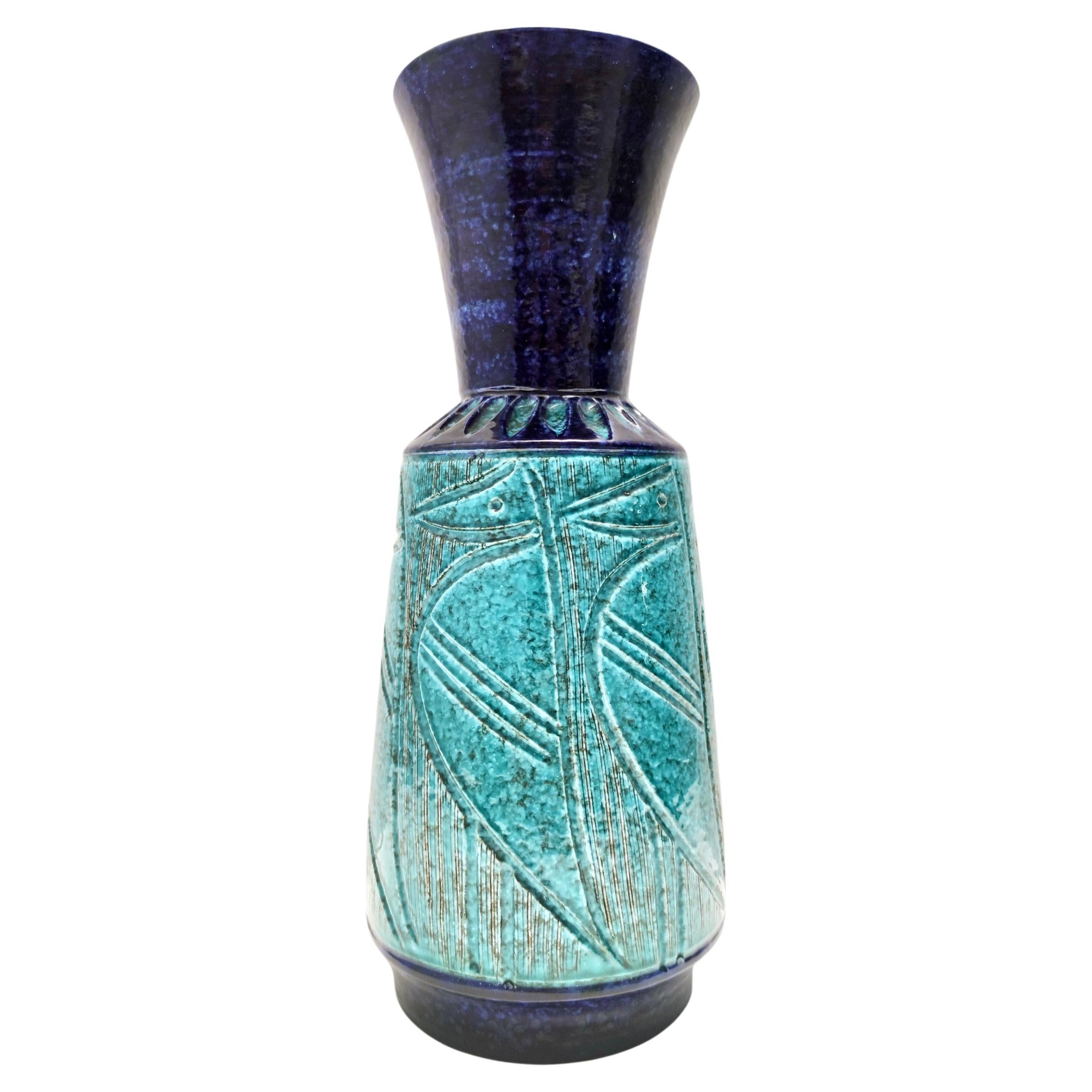 Postmodern Blue and Teal Ceramic Vase in the style of Bitossi