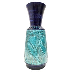 Vase postmoderne en céramique bleue et sarcelle dans le style de Bitossi