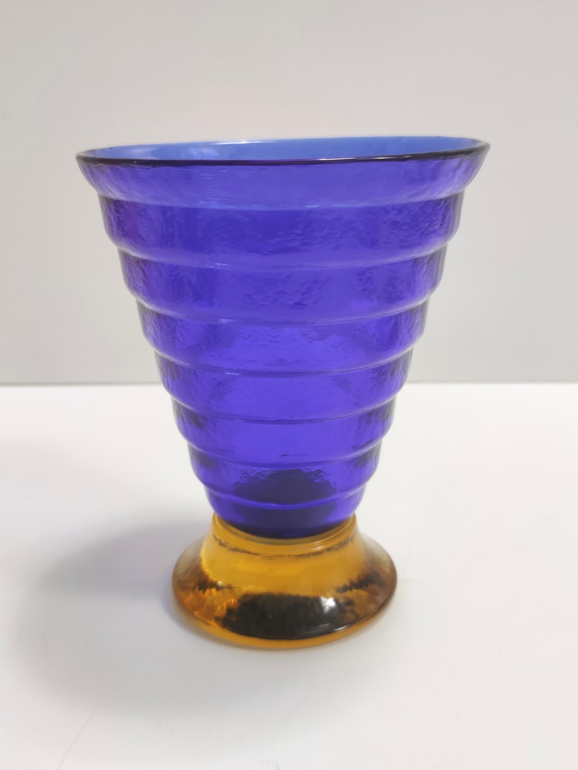 Post-Modern Postmodern Blue and Yellow Murano Glass Vase by Cá dei Vetrai, Murano, Italy For Sale