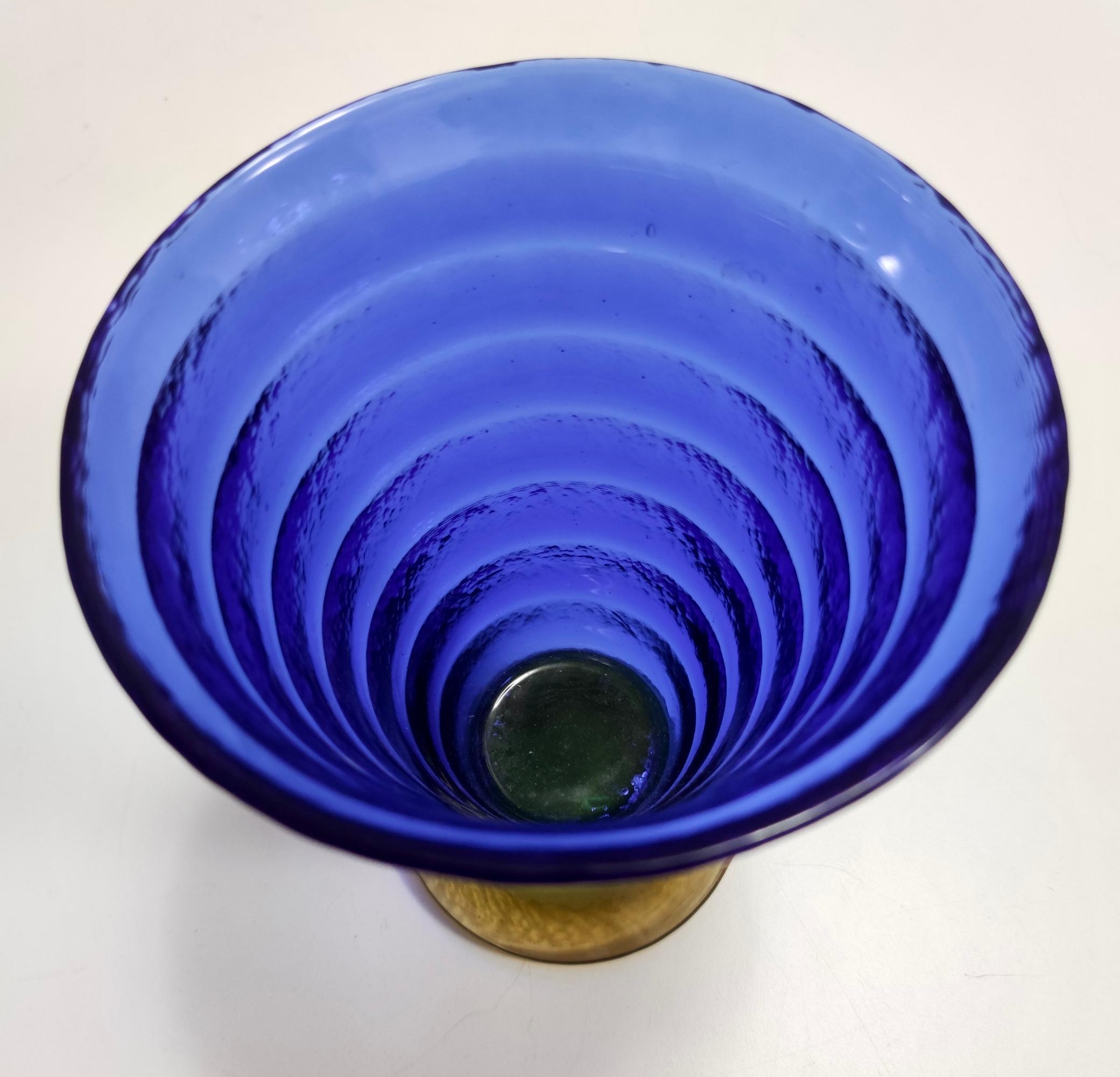 Italian Postmodern Blue and Yellow Murano Glass Vase by Cá dei Vetrai, Murano, Italy For Sale