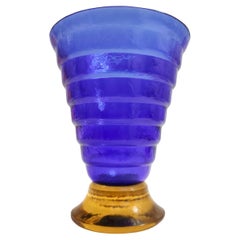 Vase postmoderne en verre de Murano bleu et jaune par Cá dei Vetrai, Murano, Italie