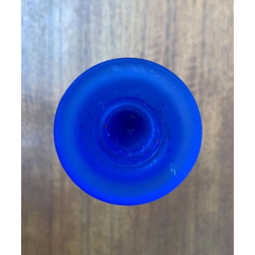 Portavelas posmoderno de vidrio azul, años 90 en venta 5