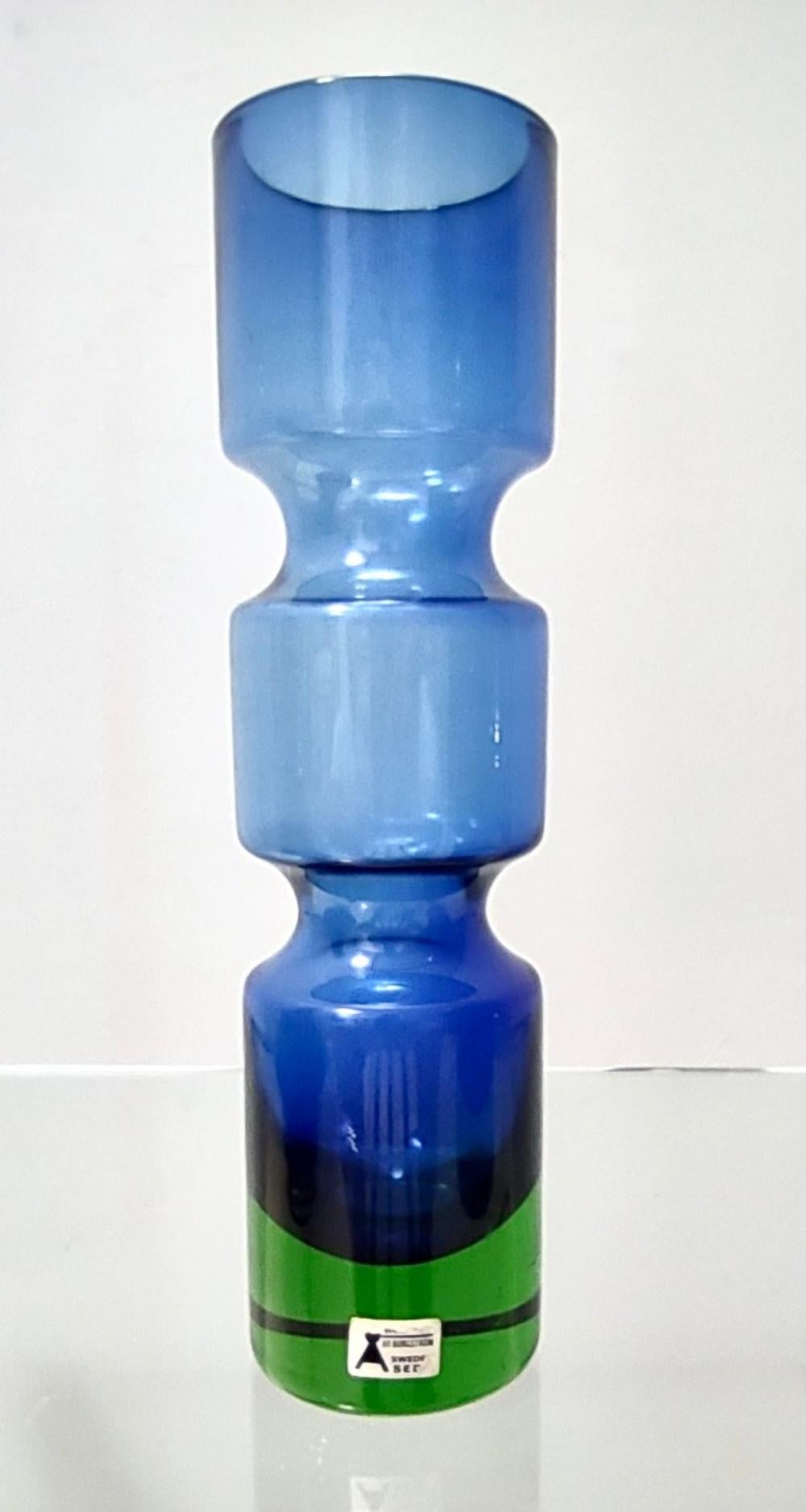 Swedish Postmodern Blue/Green Segmented Vase Model B5/604 by Bo Borgström for Åseda