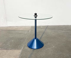 Postmodern Blue Metal and Glass Side Table, 1980s