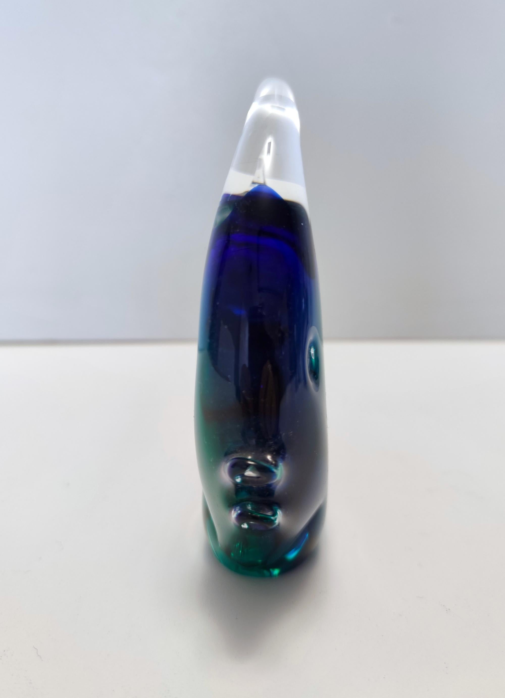 Italian Postmodern Blue Murano Glass Fish Decorative Figure by Vincenzo Nason, Italy For Sale