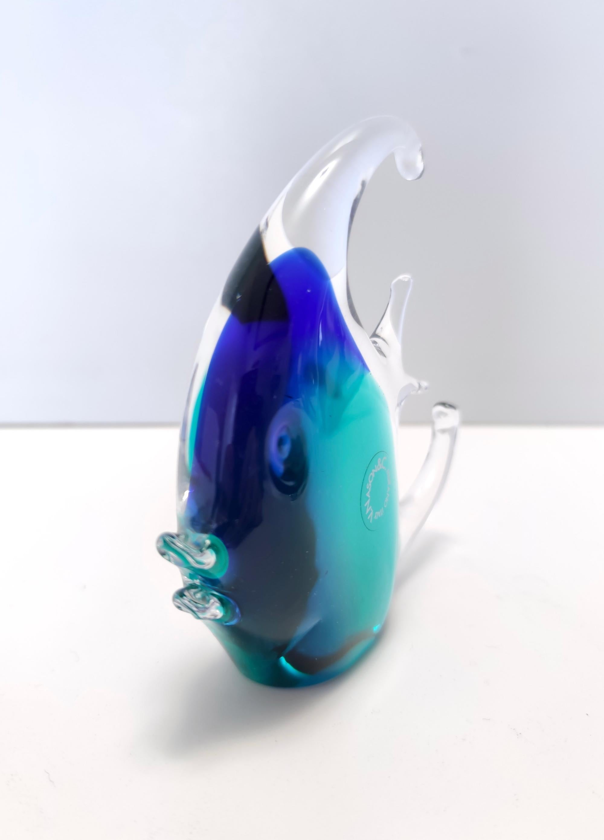 Late 20th Century Postmodern Blue Murano Glass Fish Decorative Figure by Vincenzo Nason, Italy For Sale