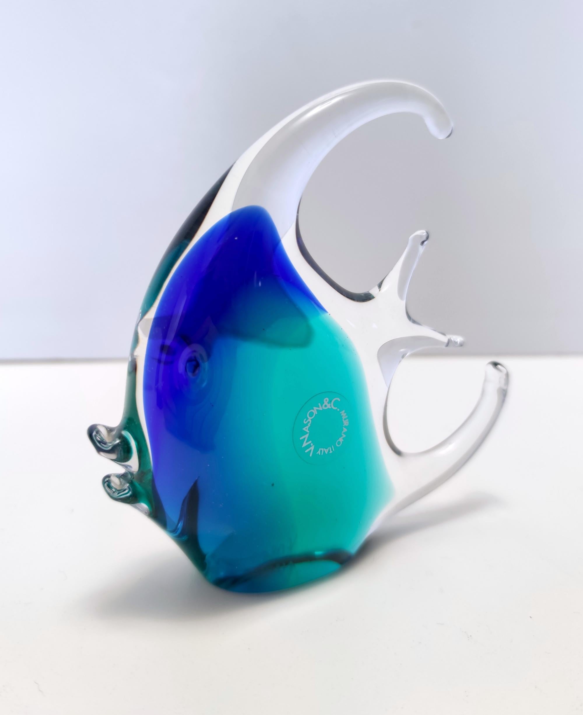 Italian Postmodern Blue Murano Glass Fish Decorative Figure by Vincenzo Nason, Italy