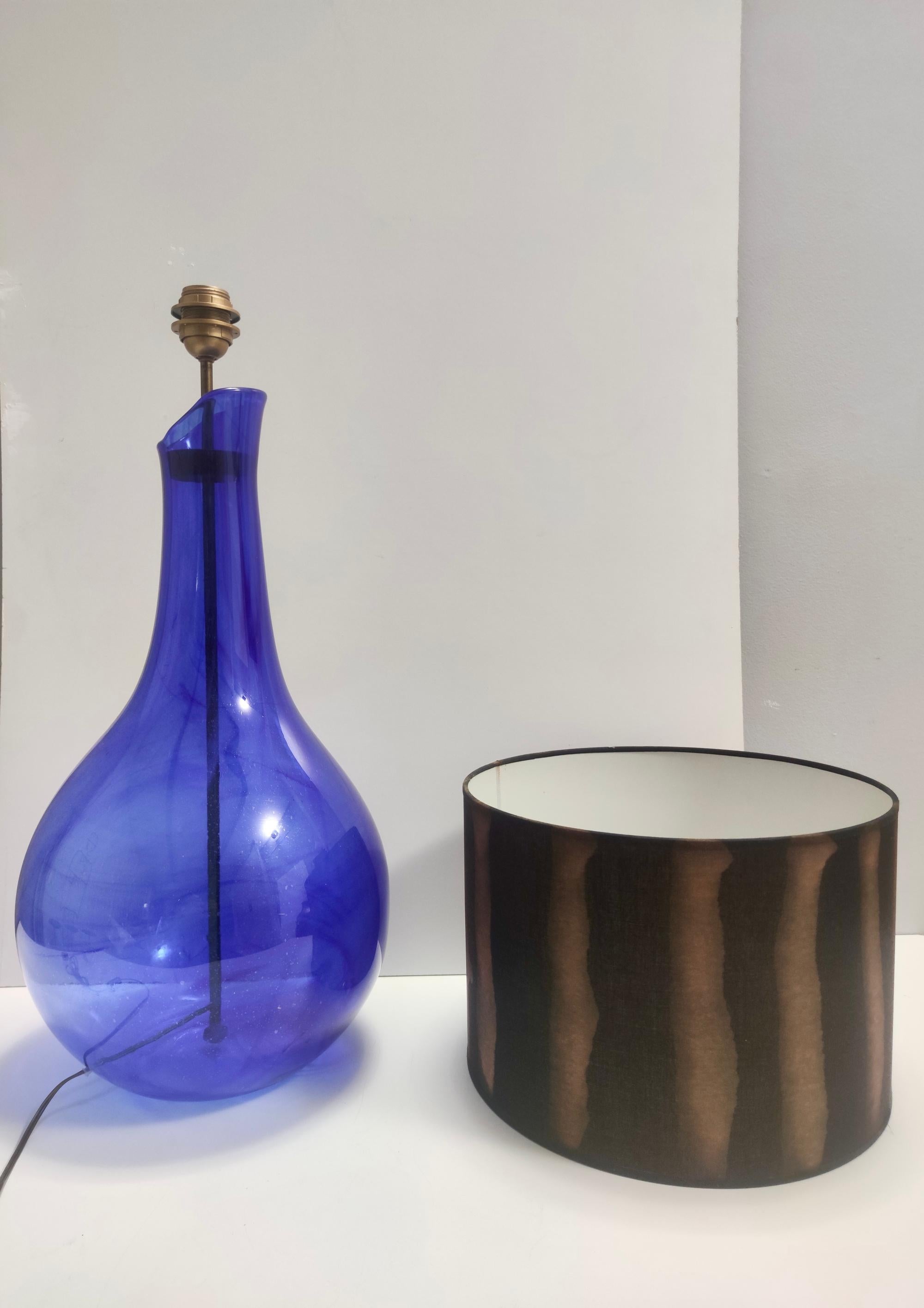 Mid-20th Century Postmodern Blue Murano Glass Table Lamp with or without Fabric Lampshade, Italy For Sale