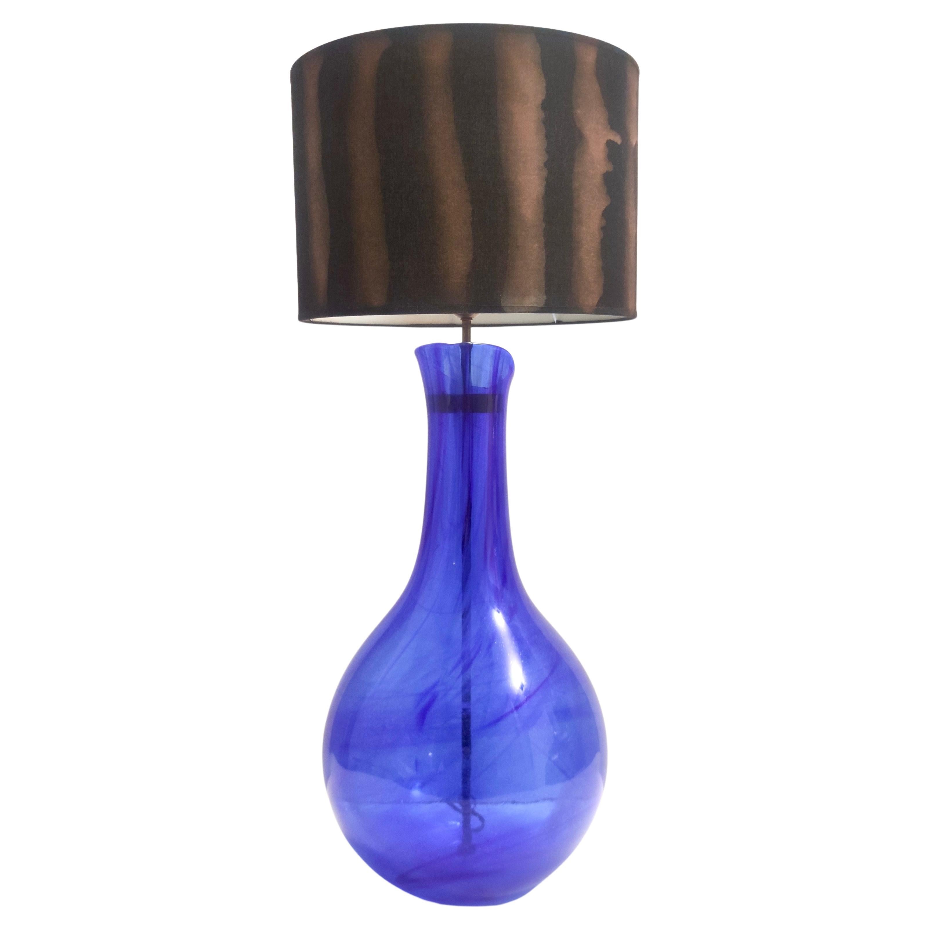 Postmodern Blue Murano Glass Table with or without Fabric Lampshade, Italy For Sale