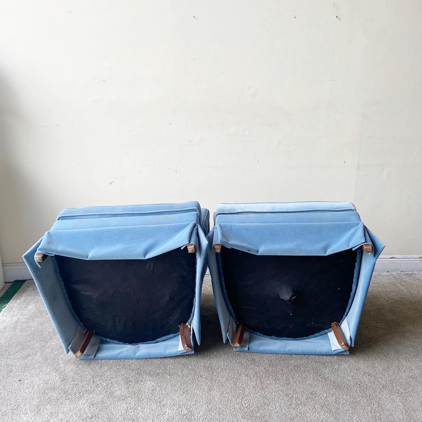 Postmodern Blue Upholstered Barrel Chairs, a Pair 4