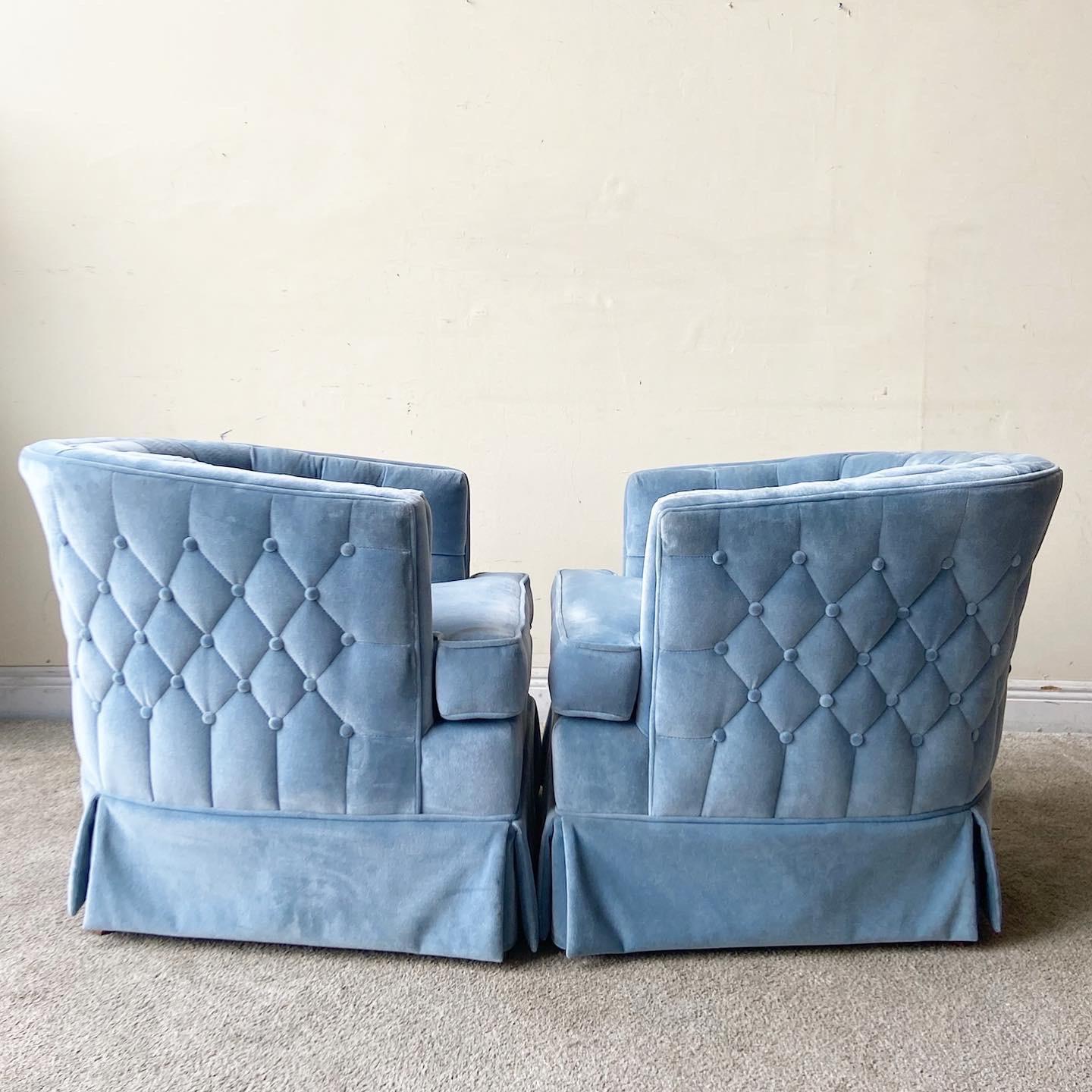 Postmodern Blue Upholstered Barrel Chairs, a Pair 8