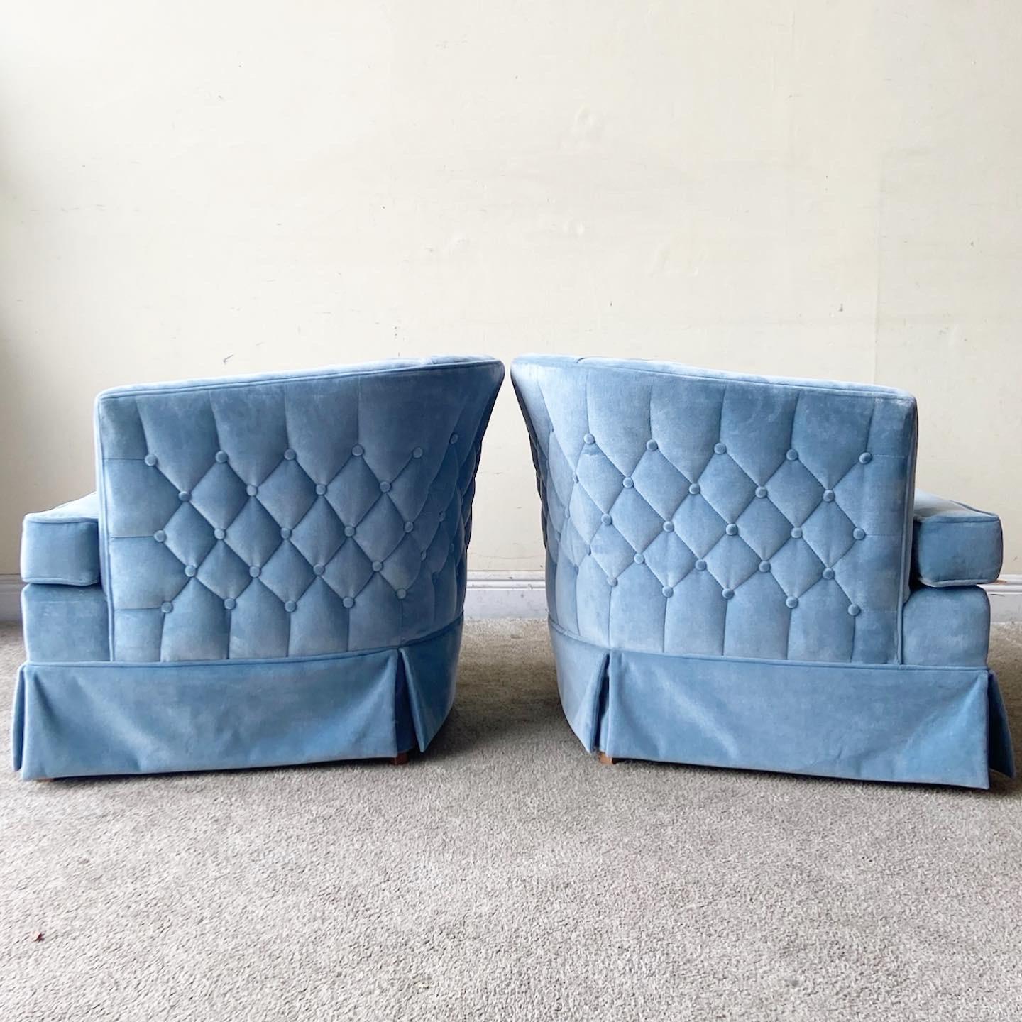 Postmodern Blue Upholstered Barrel Chairs, a Pair 12