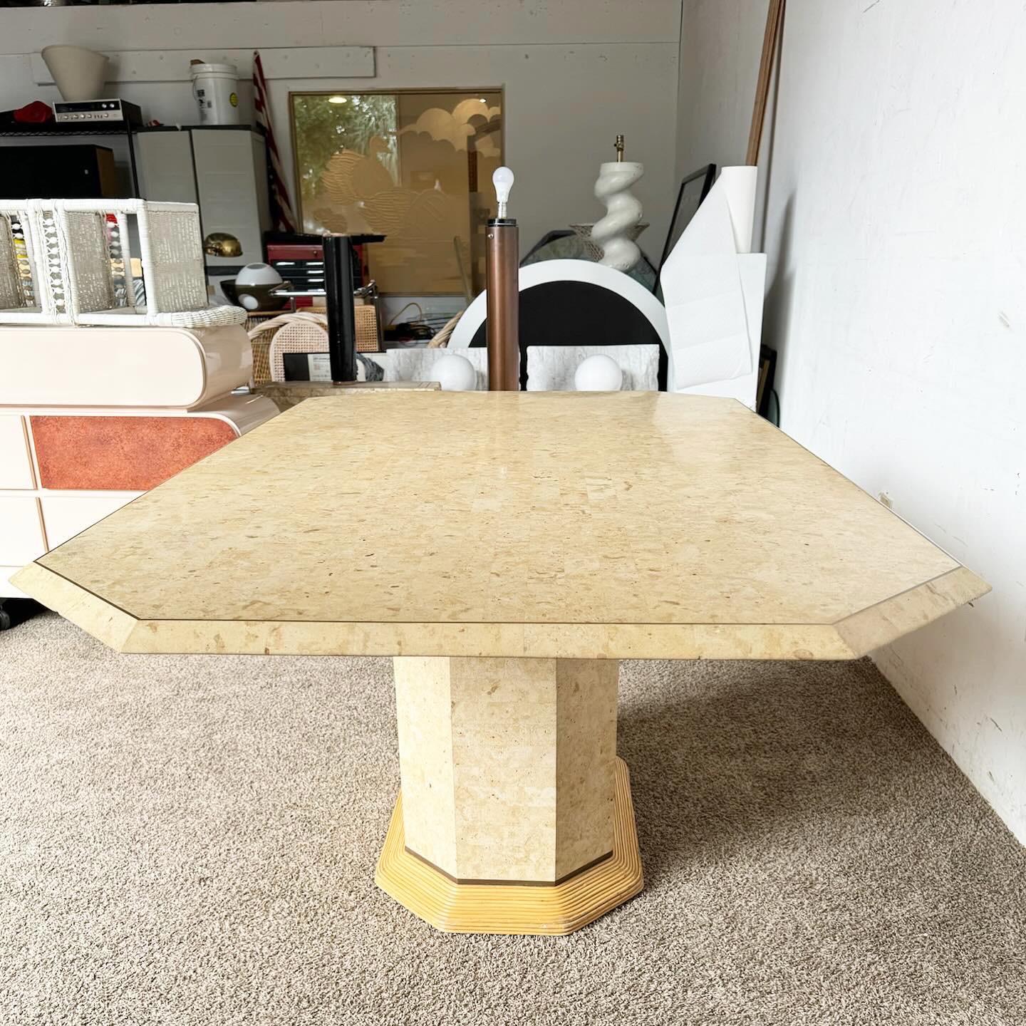 Philippine Postmodern Boho Tessellated Stone and Pencil Reed Dining Table For Sale