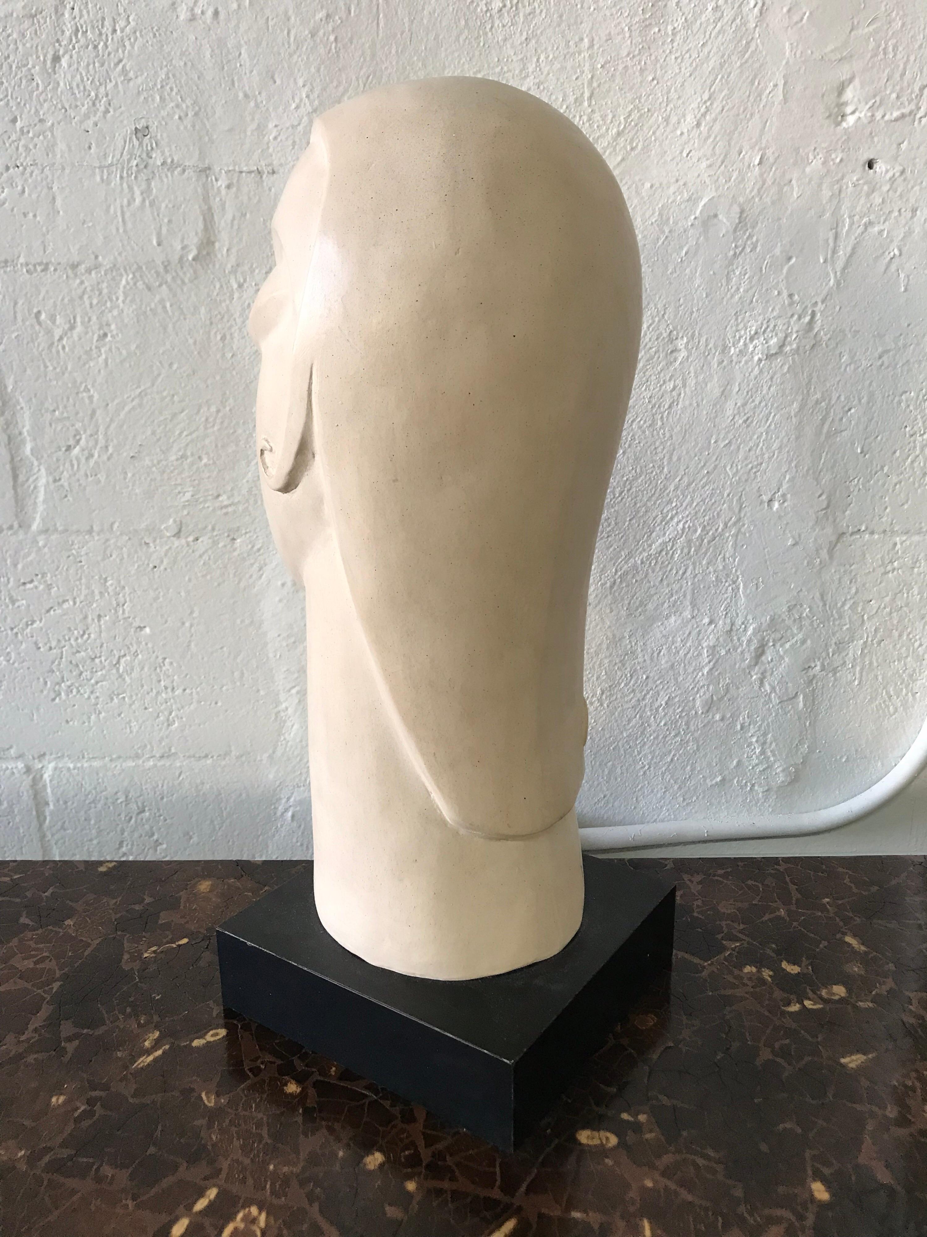 Post-Modern Postmodern Brancusi Style French Art Deco Moderne Plaster Head Bust Sculpture