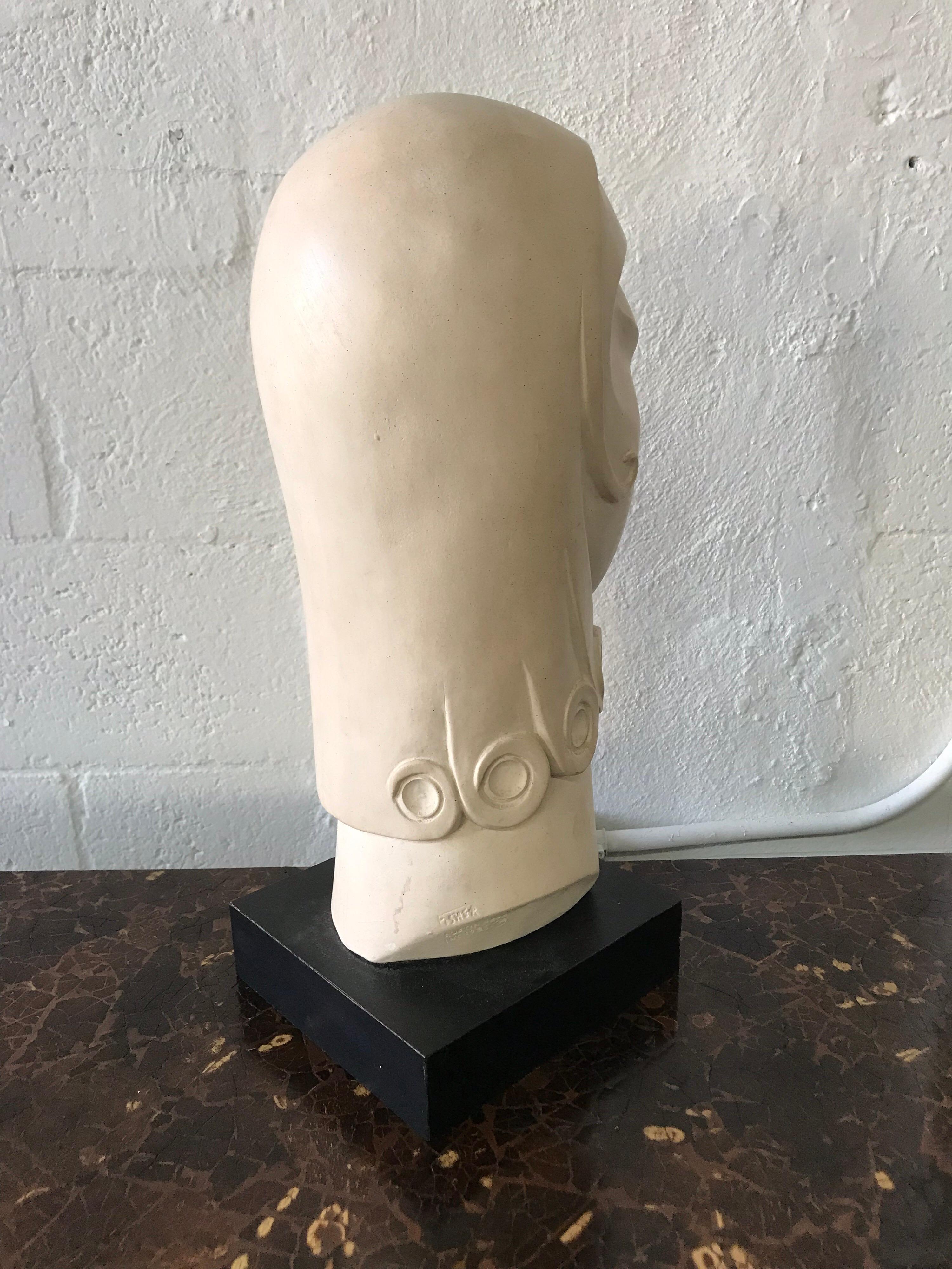 American Postmodern Brancusi Style French Art Deco Moderne Plaster Head Bust Sculpture