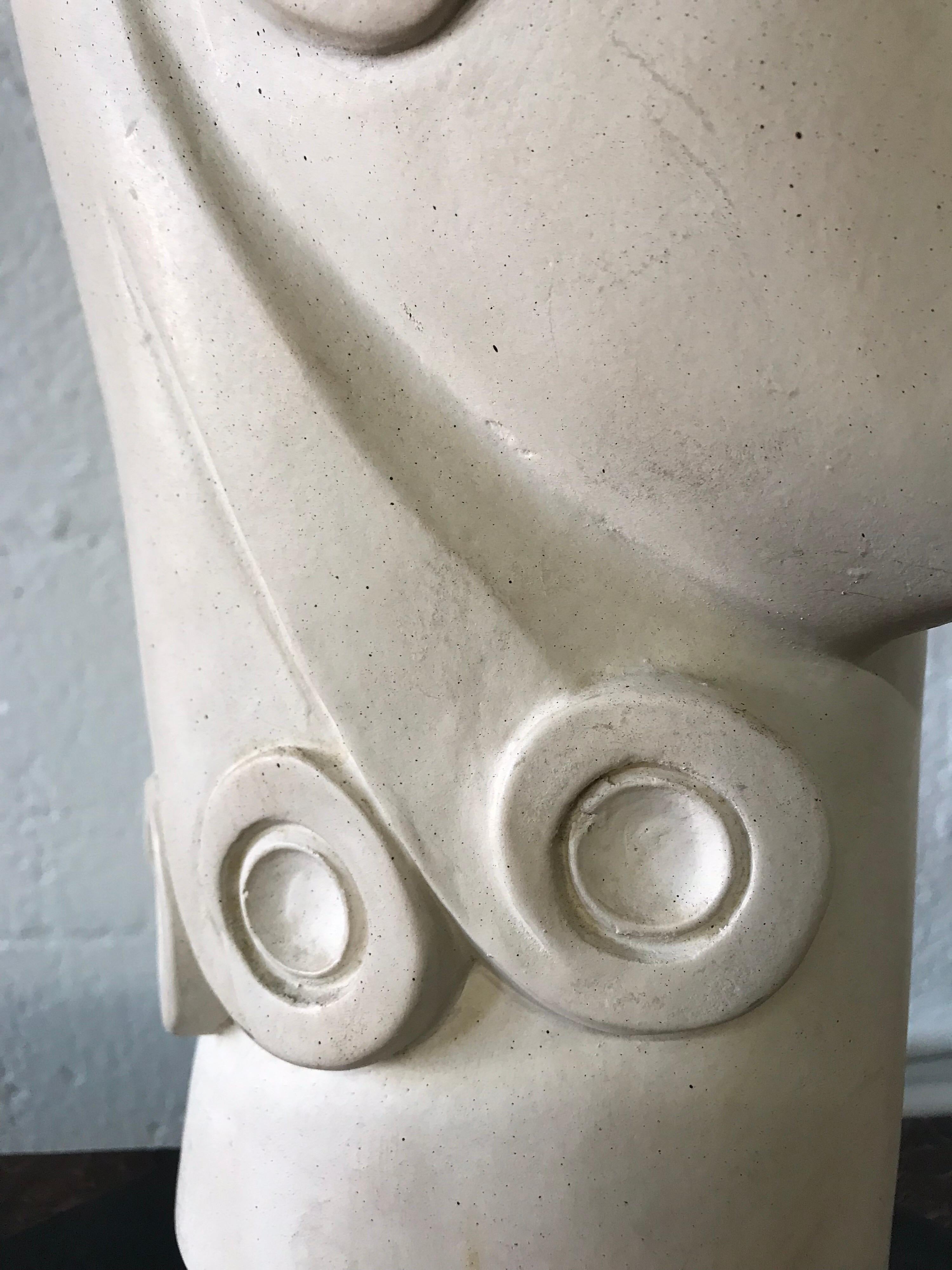 Postmodern Brancusi Style French Art Deco Moderne Plaster Head Bust Sculpture In Good Condition In Miami, FL
