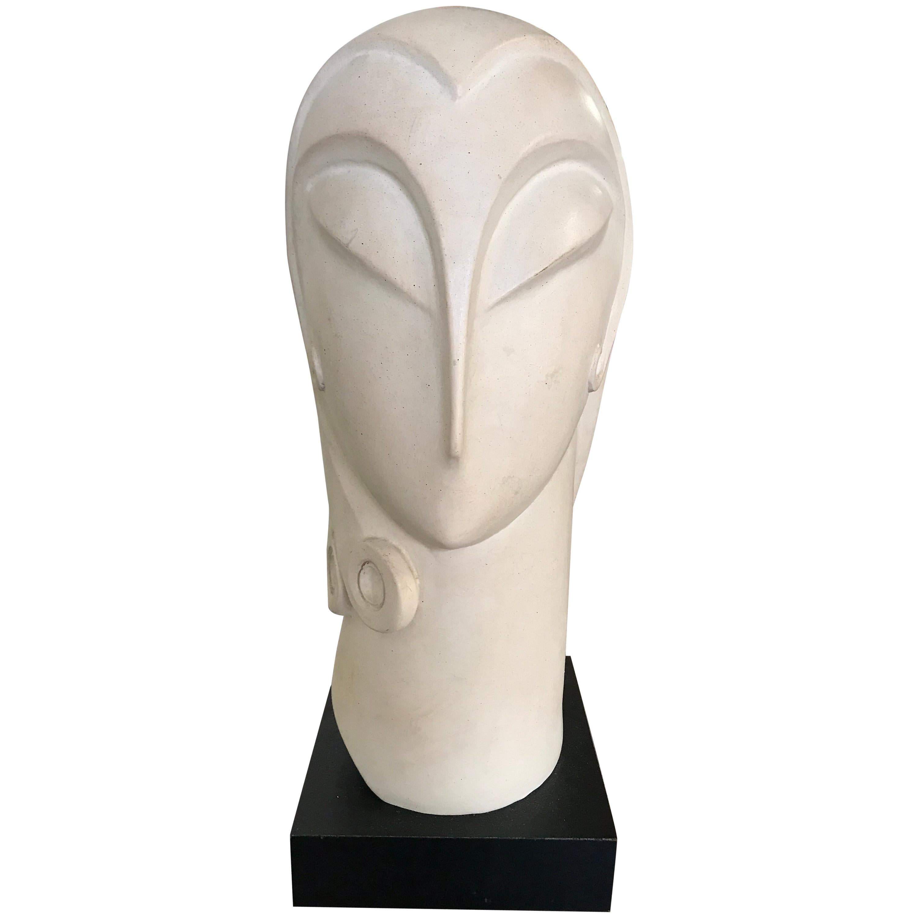 Postmodern Brancusi Style French Art Deco Moderne Plaster Head Bust Sculpture
