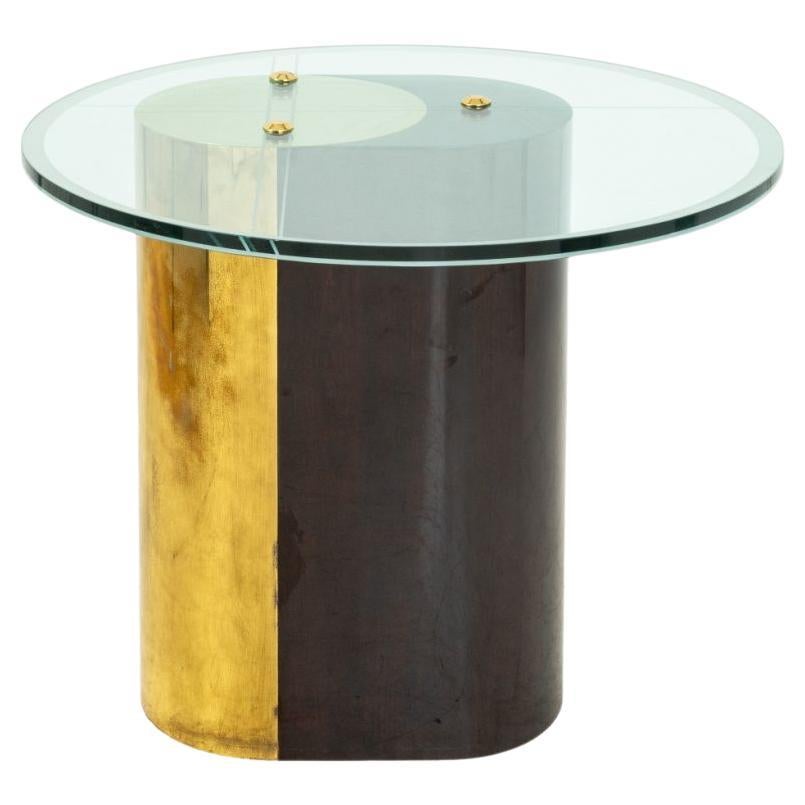 Table postmoderne en laiton et bois ébénisé