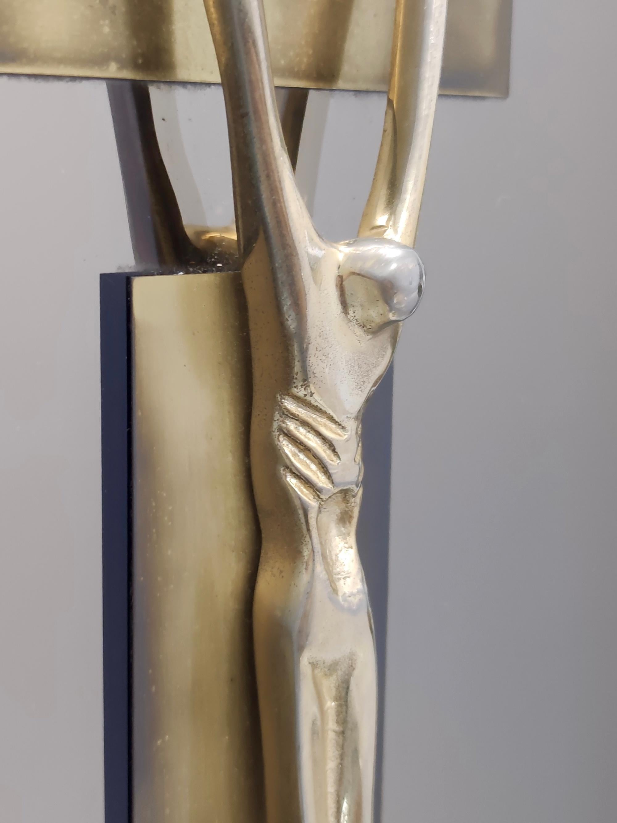 Postmodern Brass and Mirror Crucifix in the Style of Fontana Arte, Italy For Sale 5