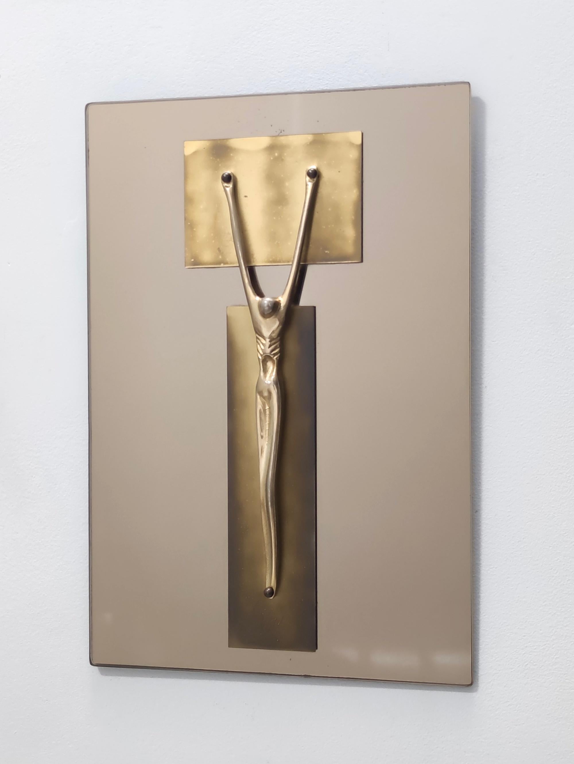 Post-Modern Postmodern Brass and Mirror Crucifix in the Style of Fontana Arte, Italy For Sale