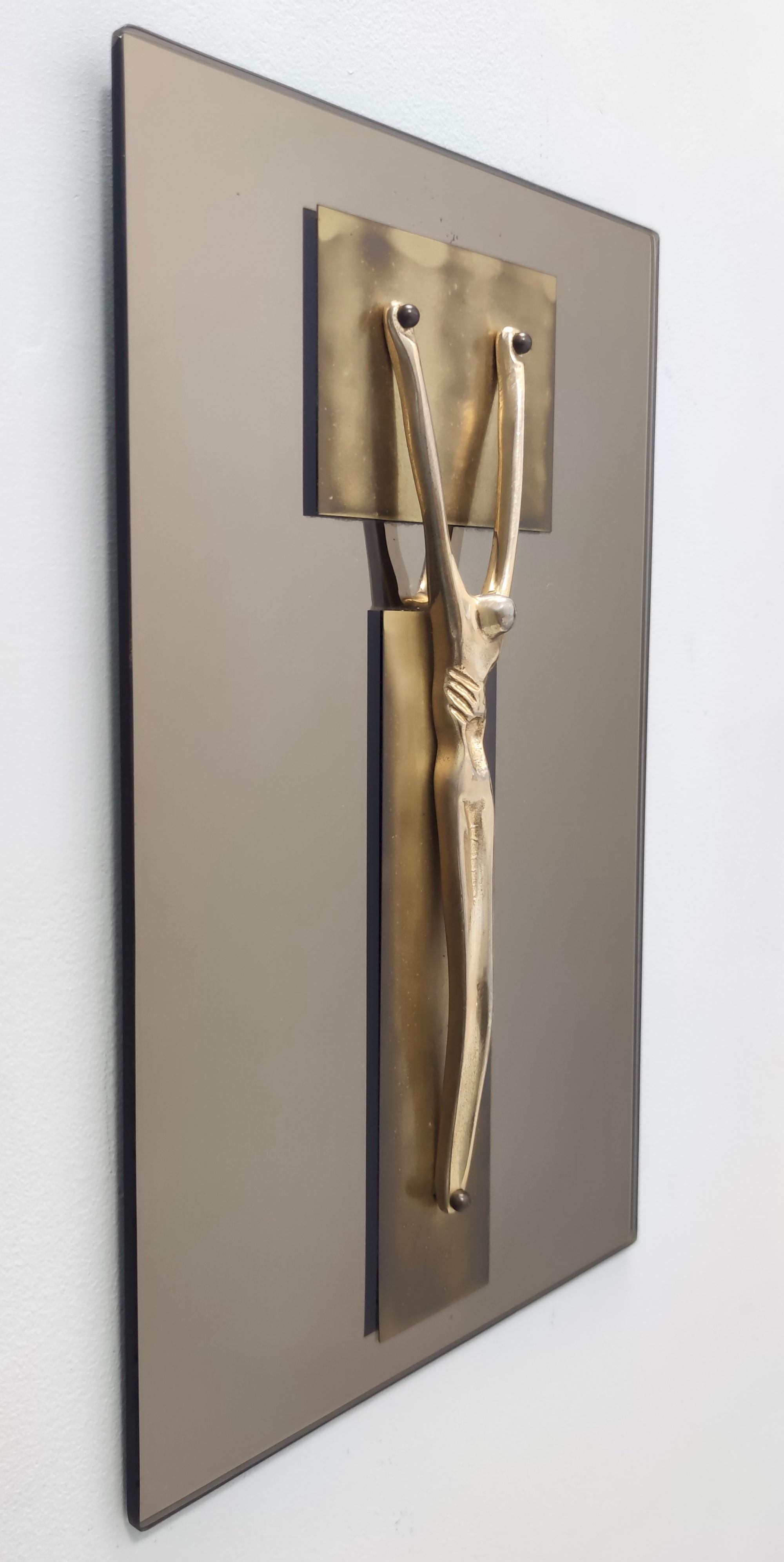 Late 20th Century Postmodern Brass and Mirror Crucifix in the Style of Fontana Arte, Italy For Sale