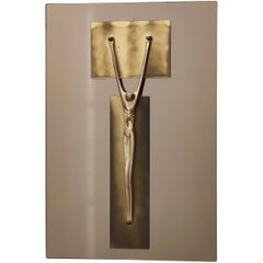 Postmodern Brass and Mirror Crucifix in the Style of Fontana Arte, Italy