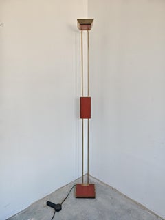 Postmodern Brass and Saddle Leather Floor Lamp, Italy 1970s