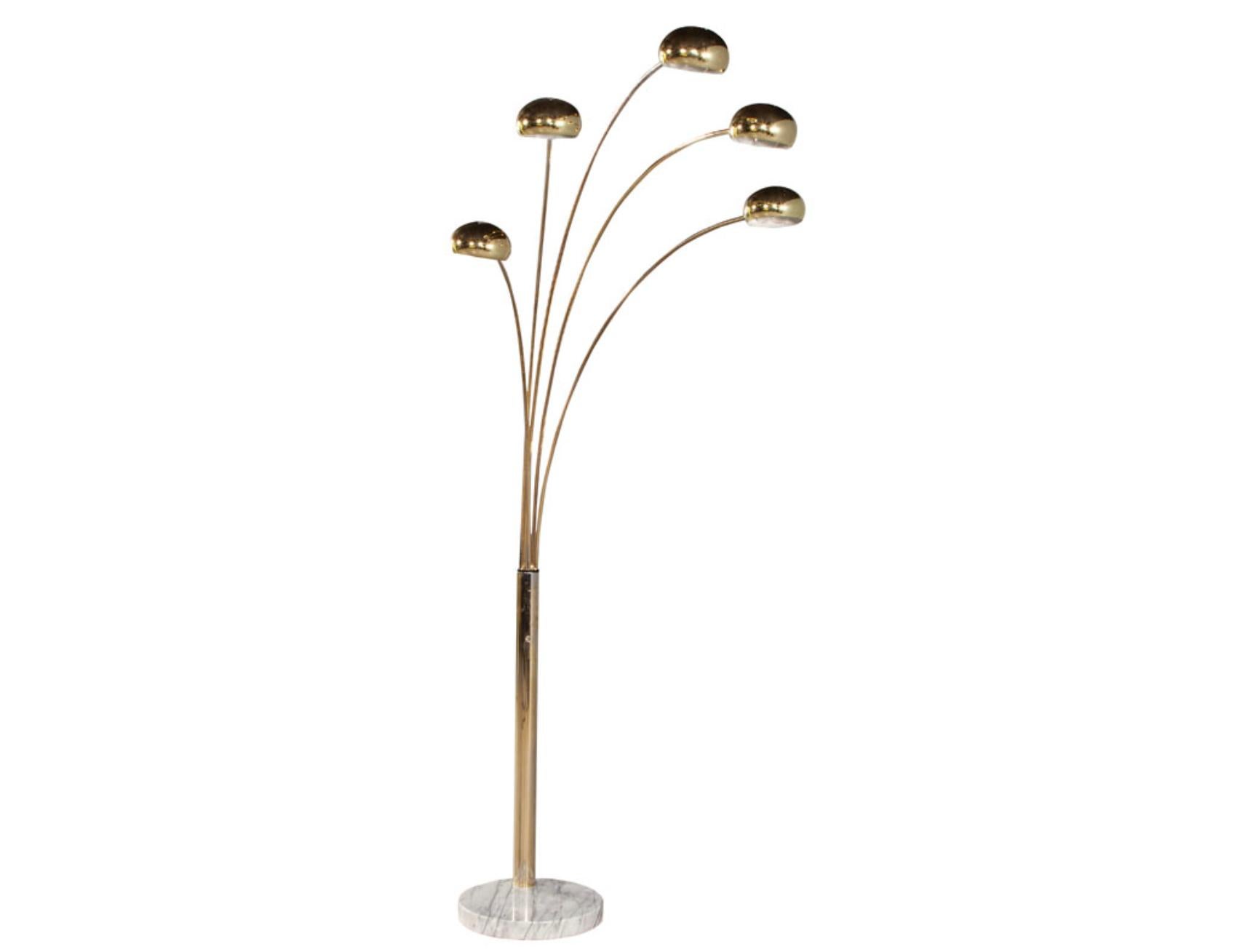 Mid-Century Modern Postmodern Brass Arc 5 Arm Floor Lamp With Carrera Marble Base 1970s