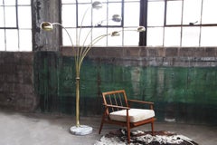 Postmodern Brass Arc 5 Arm Floor Lamp With Carrera Marble Base 1970s