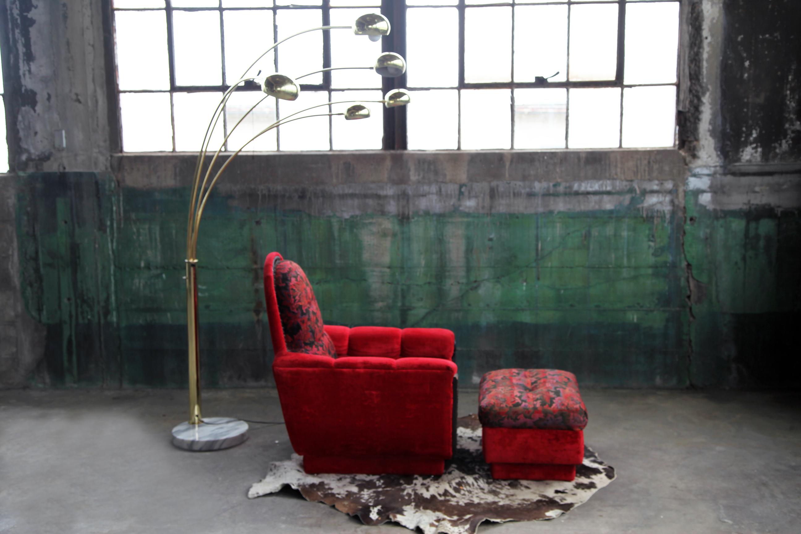 Italian Postmodern Brass Arc 5 Arm Floor Lamp With Carrera Marble Base 1970s