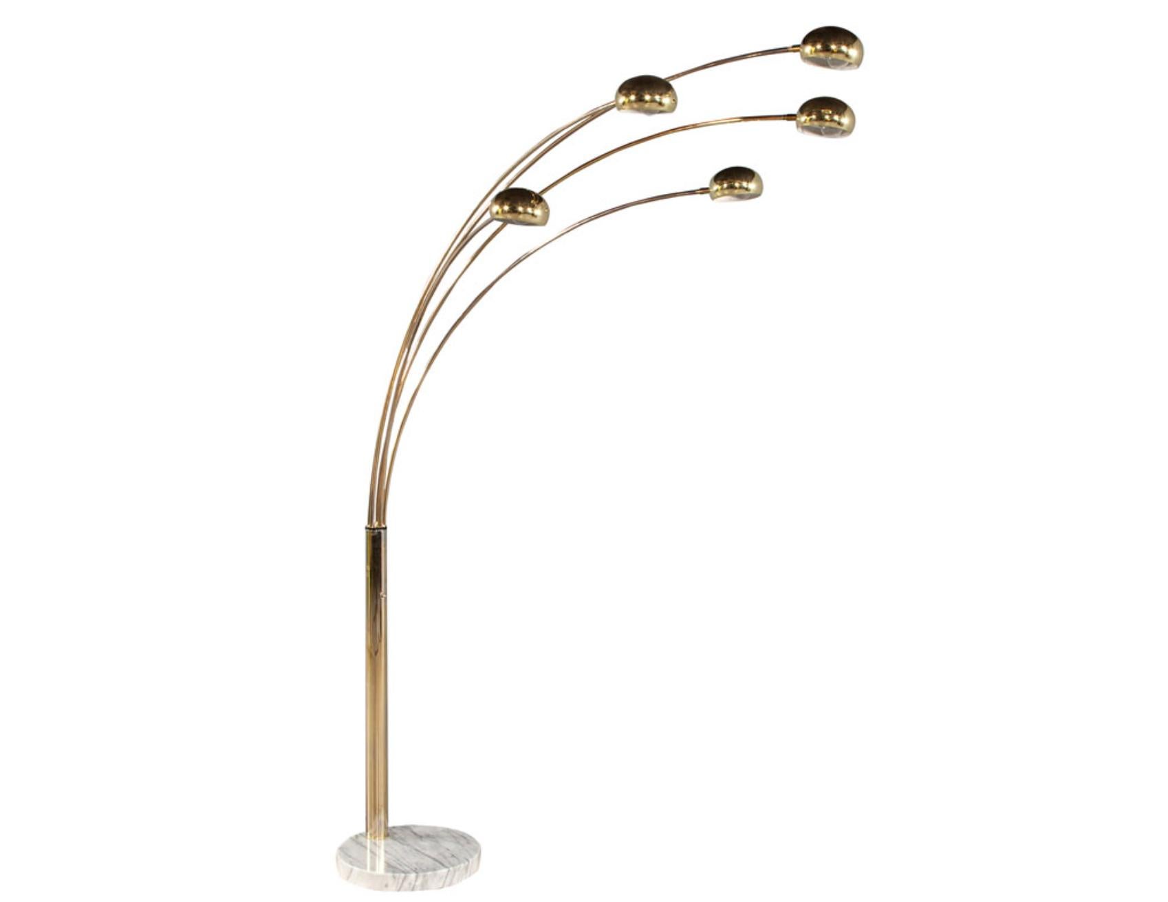 Late 20th Century Postmodern Brass Arc 5 Arm Floor Lamp With Carrera Marble Base 1970s