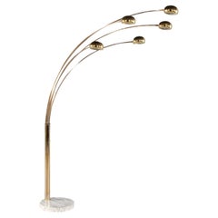 Retro Postmodern Brass Arc 5 Arm Floor Lamp With Carrera Marble Base 1970s