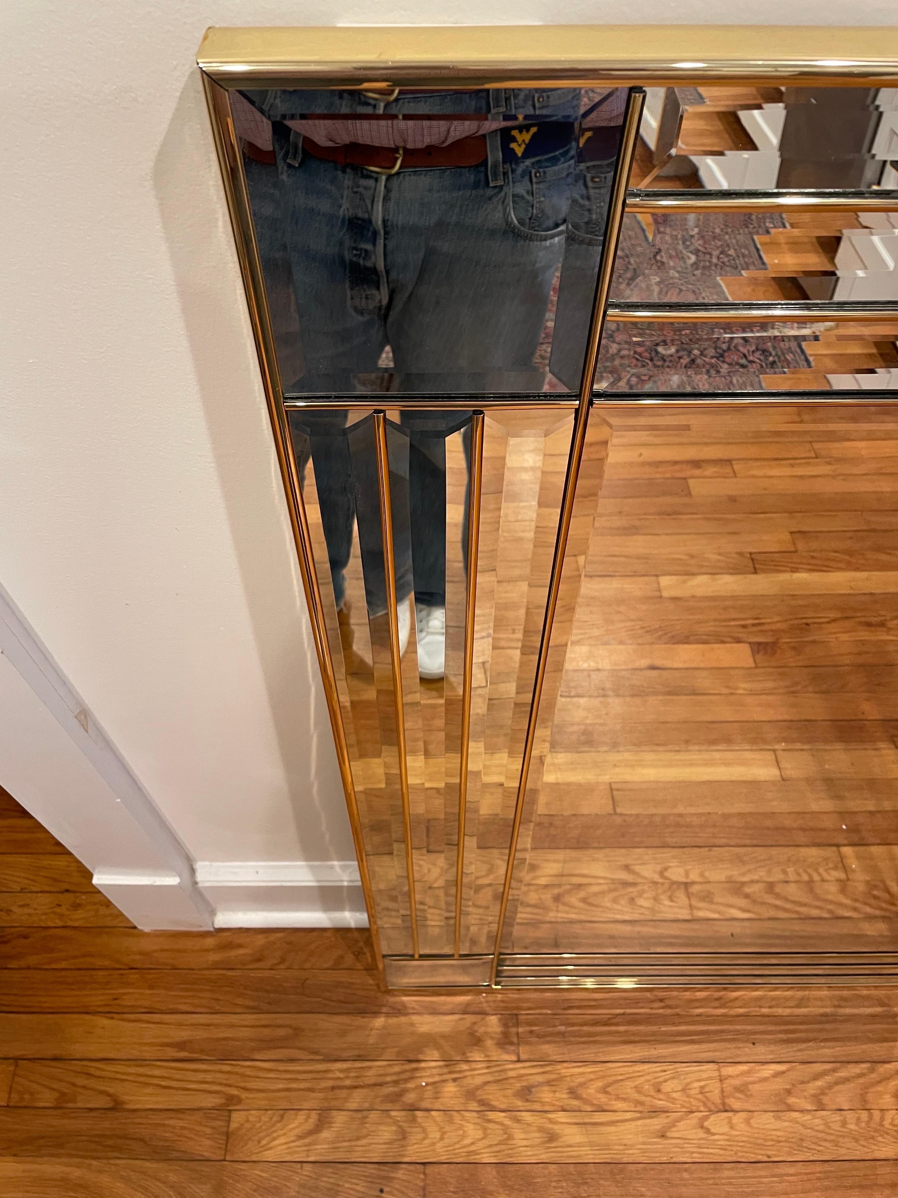 Post-Modern Postmodern Brass Beveled Channel Mirror