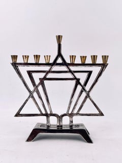 Postmodern Brass & Chrome Plated Menorah
