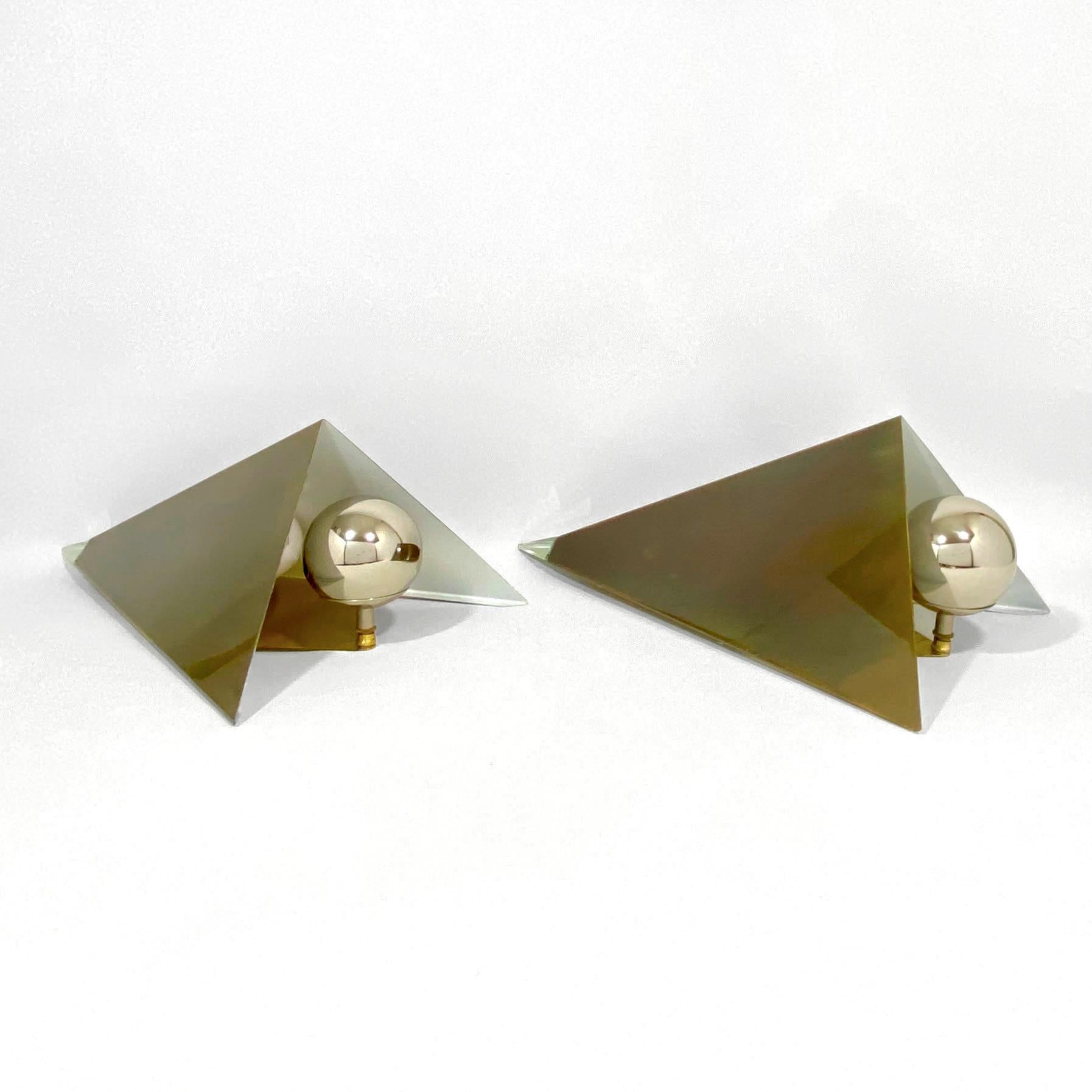 Post-Modern Postmodern Brass Finish, Glass Finial, and Chrome Sphere Sconces- a Pair For Sale