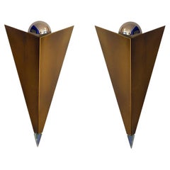 Postmodern Brass Finish, Glass Finial, and Chrome Sphere Sconces- a Pair