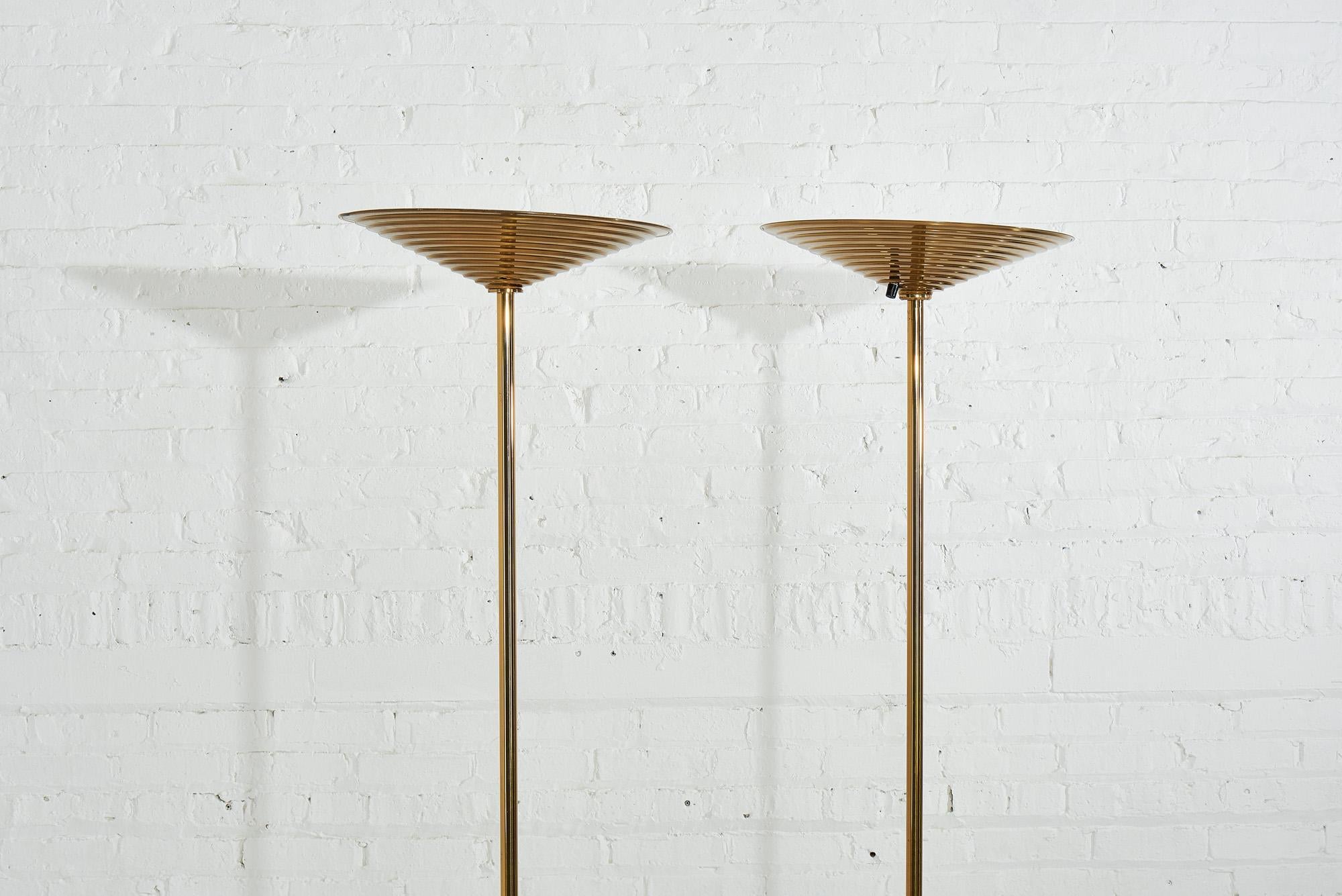 Mid-Century Modern Postmodern Brass Torchiere Floor Lamps, 1980
