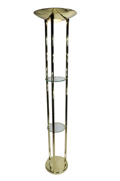 Postmodern Brass Torchiere Uplight Halogen Floor Lamp c. 1970/90's