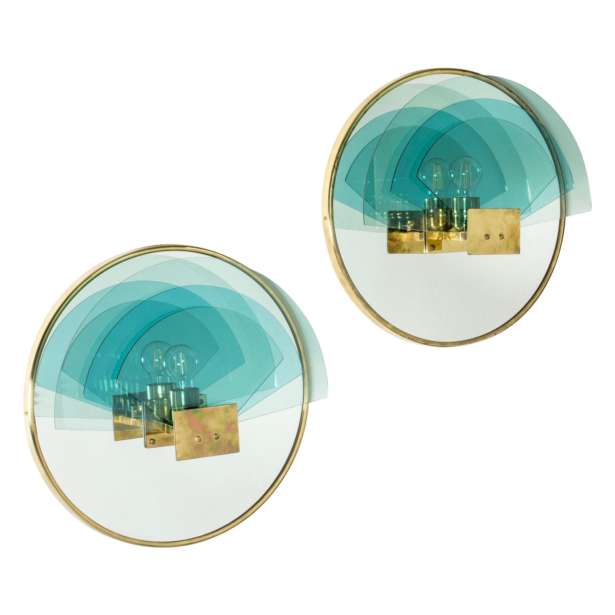 Postmodern Brass Wall Lamps By Hans-Agne Jakobsson, Markaryd, Sweden, 1980s For Sale
