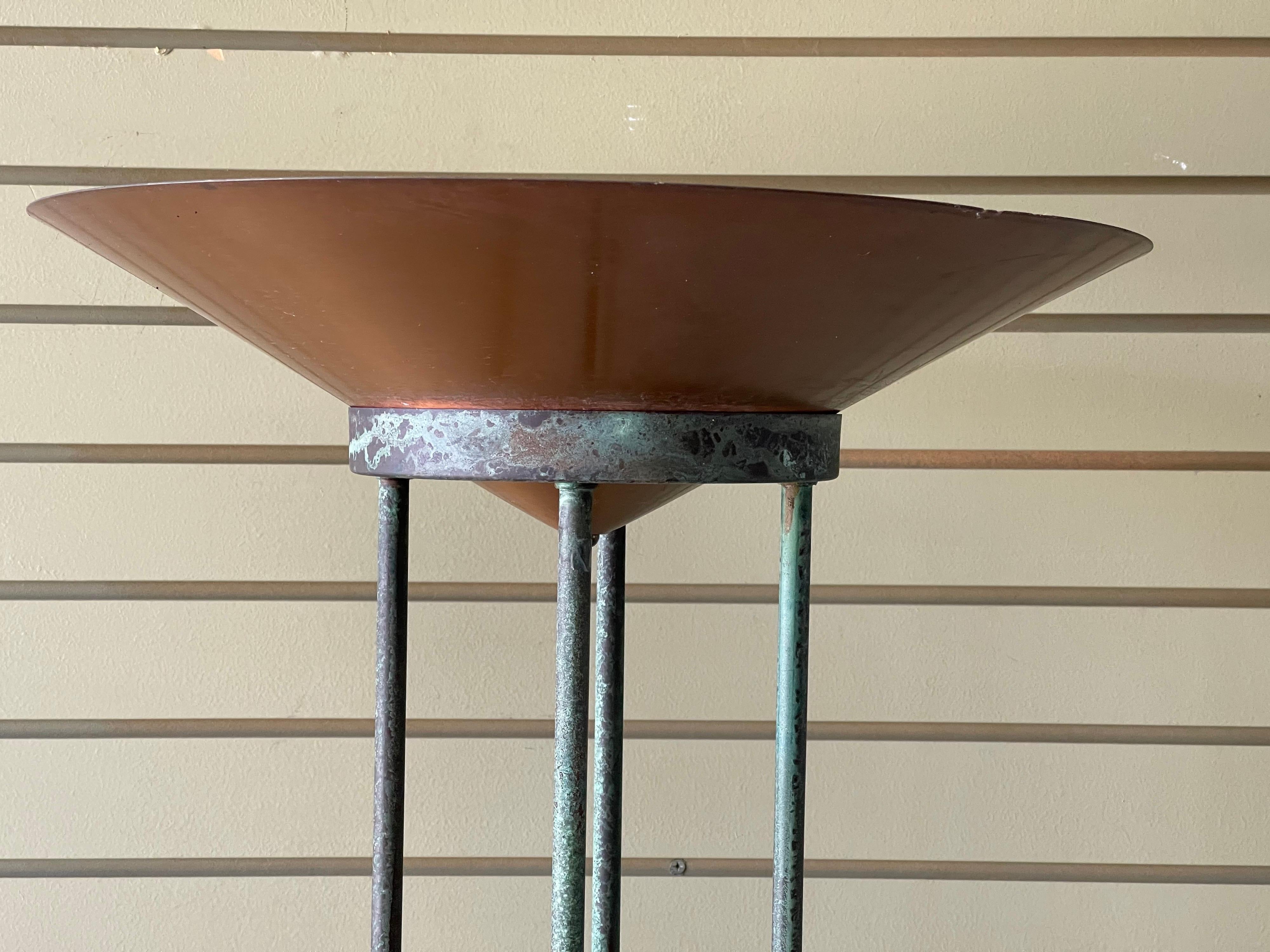 American Postmodern Bronze Verdigris Torchiere Floor Lamp